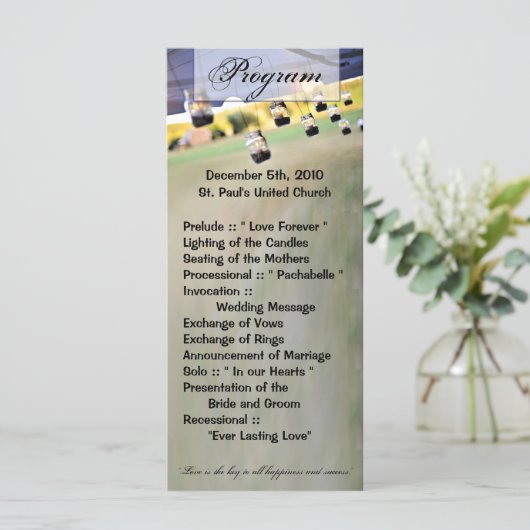 25 4x9 Huwelijksprogramma Mason Jar Kaarsenhouders Programmakaart (Staand voorkant)