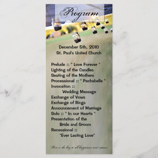 25 4x9 Huwelijksprogramma Mason Jar Kaarsenhouders Programmakaart (Voorkant)