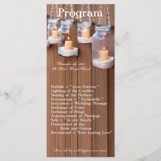 25 4x9 Huwelijksprogramma Mason Jar Kaarslicht Programmakaart (Voorkant)