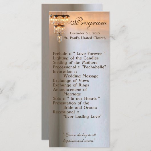 25 4x9 Huwelijksprogramma Mason Jar Kroonluchter K Programmakaart (Voorkant / Achterkant)