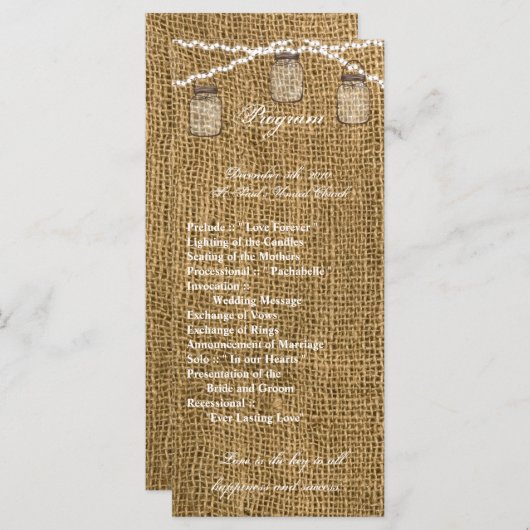 25 4x9 Huwelijksprogramma Mason Jar String Lights  Programmakaart (Voorkant / Achterkant)