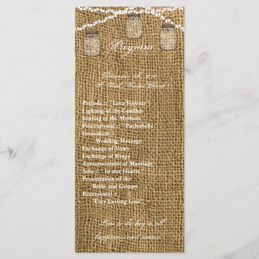 25 4x9 Huwelijksprogramma Mason Jar String Lights  Programmakaart (Voorkant)