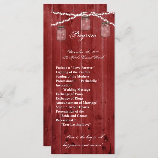 25 4x9 Huwelijksprogramma Mason Jar String Lights  Programmakaart (Voorkant / Achterkant)