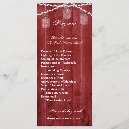 25 4x9 Huwelijksprogramma Mason Jar String Lights Programmakaart (Voorkant)