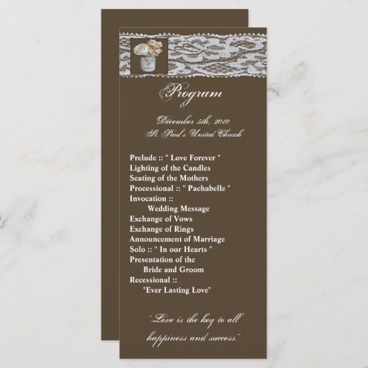 25 4x9 Huwelijksprogramma Mason Jars met Rozen Programmakaart (Voorkant / Achterkant)