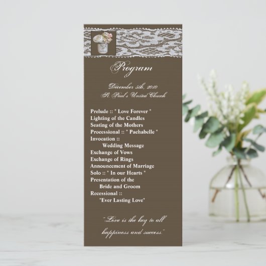 25 4x9 Huwelijksprogramma Mason Jars met Rozen Programmakaart (Staand voorkant)