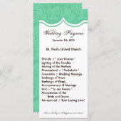 25 4x9 Huwelijksprogramma Mint Gree White Damask L Programmakaart (Voorkant / Achterkant)