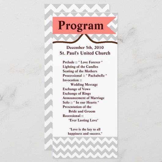25 4x9 huwelijksprogramma Modern Chevron Stripe Co Programmakaart (Voorkant / Achterkant)