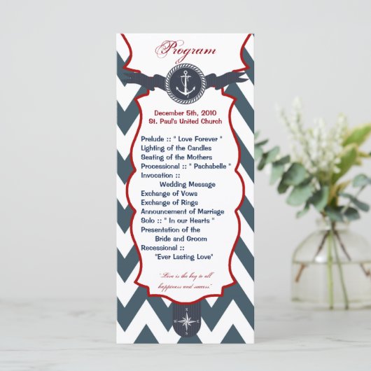 25 4x9 Huwelijksprogramma Nautisch Ankerkompas Oce Programmakaart (Staand voorkant)