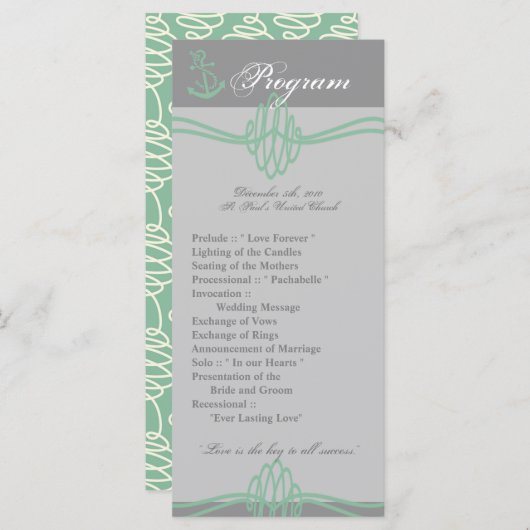 25 4x9 Huwelijksprogramma Nautische Knoop Anker Ti Programmakaart (Voorkant / Achterkant)