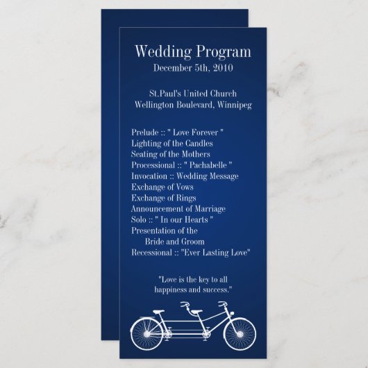 25 4x9 Huwelijksprogramma Navy Blue Double Bike Programmakaart (Voorkant / Achterkant)