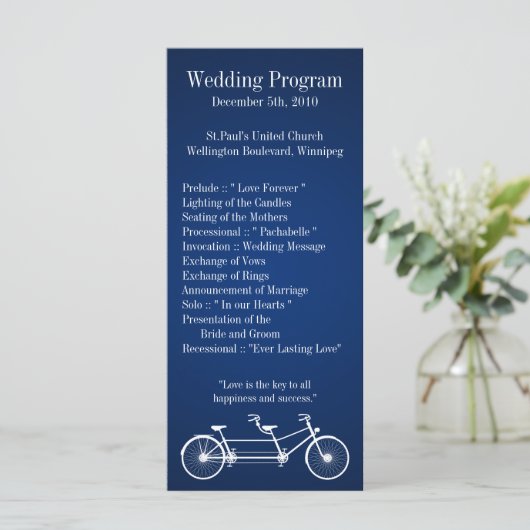 25 4x9 Huwelijksprogramma Navy Blue Double Bike Programmakaart (Staand voorkant)