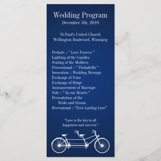 25 4x9 Huwelijksprogramma Navy Blue Double Bike Programmakaart (Voorkant)