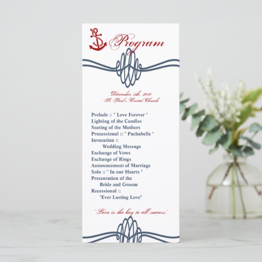 25 4x9 Huwelijksprogramma Navy Nautical Knot Anker Programmakaart (Staand voorkant)