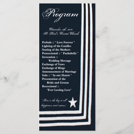 25 4x9 Huwelijksprogramma Navy Zomerjurk Blues Uni Programmakaart (Voorkant)