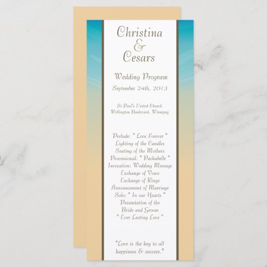 25 4x9 huwelijksprogramma Ocean Beach Shore Seashe Programmakaart (Voorkant / Achterkant)