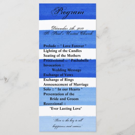 25 4x9 huwelijksprogramma Ombre Streep Blauwe Lijn Programmakaart (Voorkant)