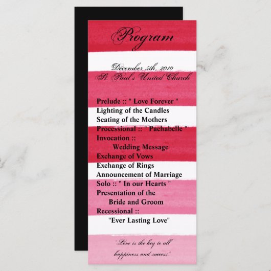 25 4x9 huwelijksprogramma Ombre Streep Roze Lijn V Programmakaart (Voorkant / Achterkant)