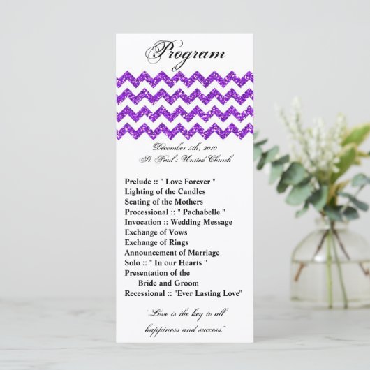 25 4x9 Huwelijksprogramma Paarse Glitter Chevron Z Programmakaart (Staand voorkant)