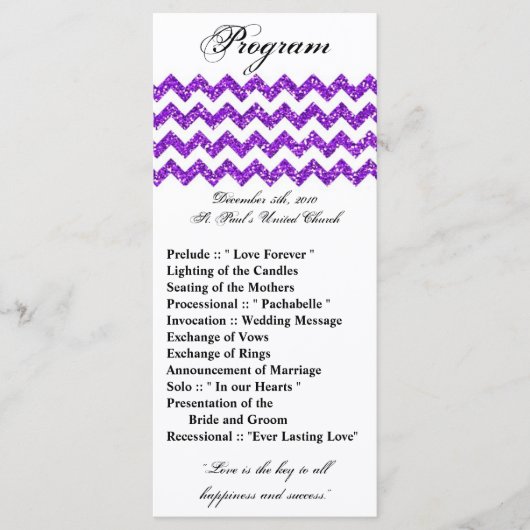 25 4x9 Huwelijksprogramma Paarse Glitter Chevron Z Programmakaart (Voorkant)