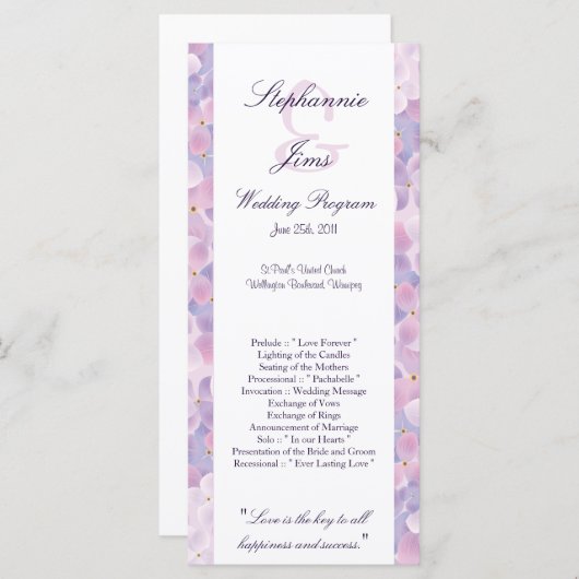 25 4x9 huwelijksprogramma Paarse hortensia Programmakaart (Voorkant / Achterkant)