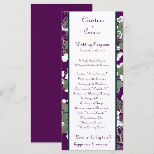 25 4x9 Huwelijksprogramma Peacock/Bloemen op takke Programmakaart (Voorkant / Achterkant)