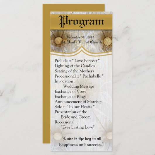 25 4x9 huwelijksprogramma Pintuck Fabric Tayl Programmakaart (Voorkant / Achterkant)