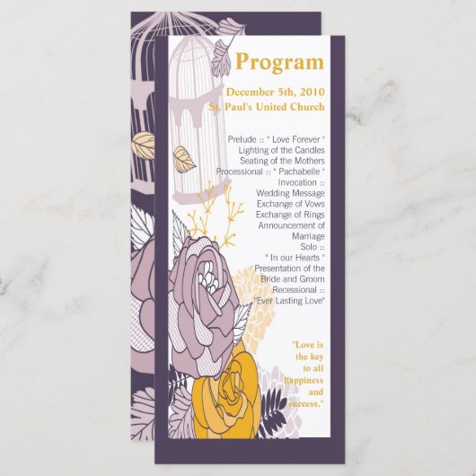 25 4x9 Huwelijksprogramma pruimenmosterd Roos Programmakaart (Voorkant / Achterkant)