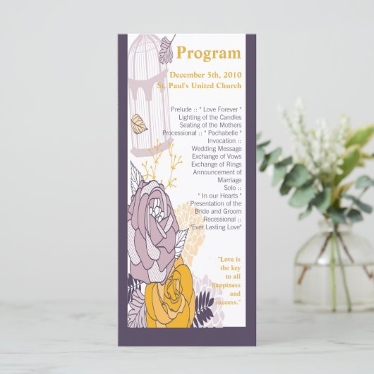 25 4x9 Huwelijksprogramma pruimenmosterd Roos Programmakaart (Staand voorkant)