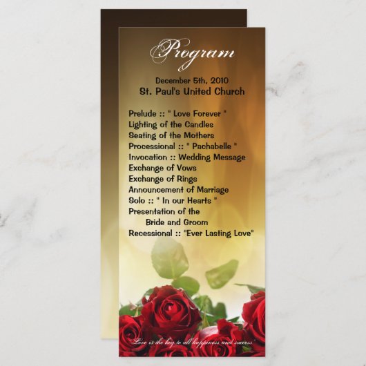 25 4x9 huwelijksprogramma Red Rose Bouquet Bridal Programmakaart (Voorkant / Achterkant)