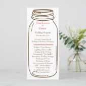 25 4x9 Huwelijksprogramma Roze/Bruine Mason Jar Programmakaart (Staand voorkant)