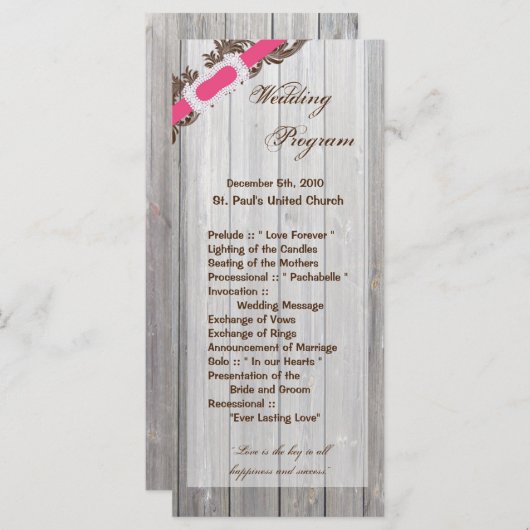 25 4x9 Huwelijksprogramma Schuur Hout Wit Wassen R Programmakaart (Voorkant / Achterkant)