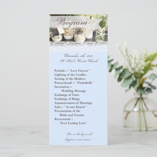 25 4x9 huwelijksprogramma strand Zee metselaar pot Programmakaart (Staand voorkant)