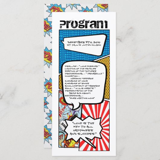 25 4x9 Huwelijksprogramma Stripboek Pop Art Programmakaart (Voorkant / Achterkant)