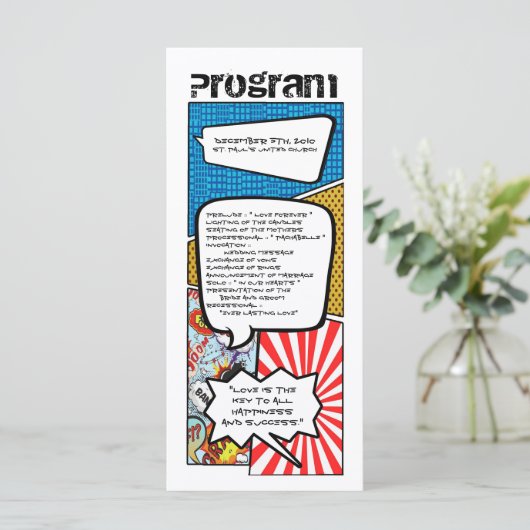 25 4x9 Huwelijksprogramma Stripboek Pop Art Programmakaart (Staand voorkant)