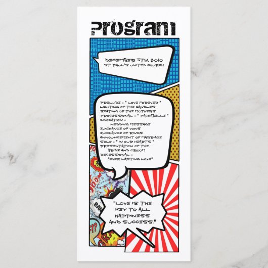 25 4x9 Huwelijksprogramma Stripboek Pop Art Programmakaart (Voorkant)