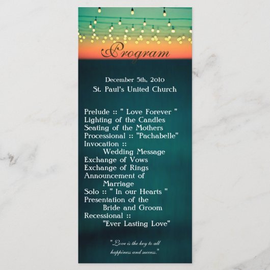 25 4x9 huwelijksprogramma Sunset String Lights Yar Programmakaart (Voorkant)