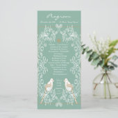 25 4x9 Huwelijksprogramma  Tortelduifjes Aqua Tea Programmakaart (Staand voorkant)