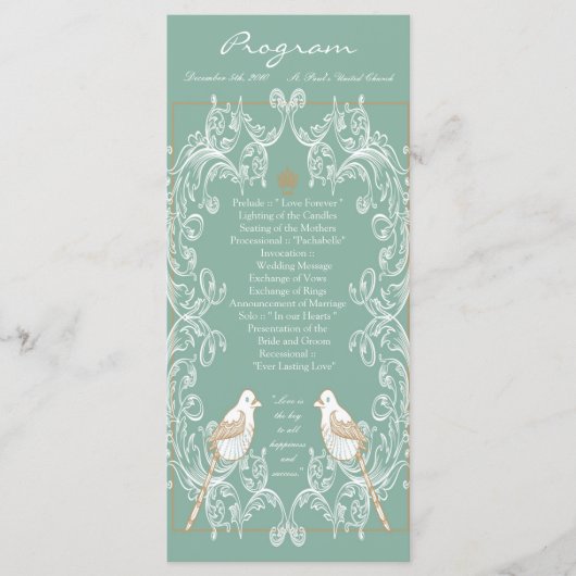 25 4x9 Huwelijksprogramma  Tortelduifjes Aqua Tea Programmakaart (Voorkant)