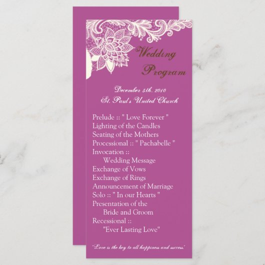 25 4x9 Huwelijksprogramma  Victoriaans Lace Orch Programmakaart (Voorkant / Achterkant)