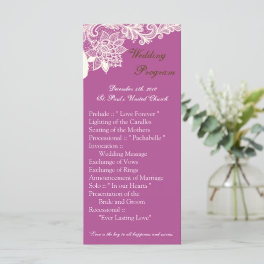 25 4x9 Huwelijksprogramma Victoriaans Lace Orch Programmakaart (Staand voorkant)