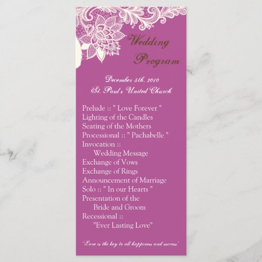 25 4x9 Huwelijksprogramma Victoriaans Lace Orch Programmakaart (Voorkant)