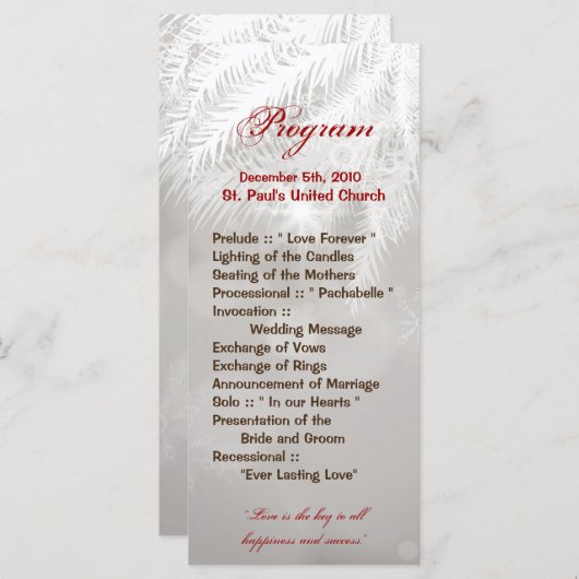 25 4x9 Huwelijksprogramma Winter White Pine Tree N Programmakaart (Voorkant / Achterkant)