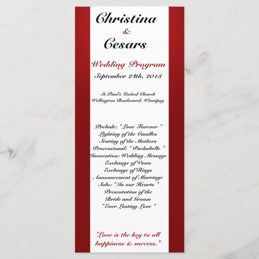 25 4x9 Huwelijksprogramma Witte Boom Rode Zwarte S Programmakaart (Voorkant)