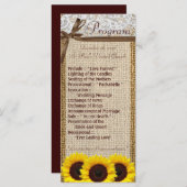 25 4x9 Huwelijksprogramma Zonnebloem Kant Burlap C Programmakaart (Voorkant / Achterkant)