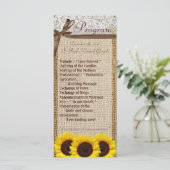 25 4x9 Huwelijksprogramma Zonnebloem Kant Burlap C Programmakaart (Staand voorkant)