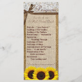 25 4x9 Huwelijksprogramma Zonnebloem Kant Burlap C Programmakaart (Voorkant)