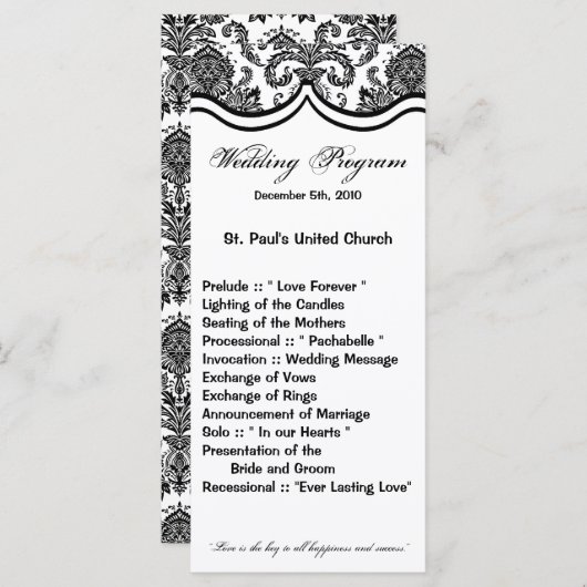 25 4x9 Huwelijksprogramma Zwart Wit Damask Lace Pr Programmakaart (Voorkant / Achterkant)
