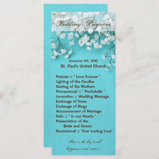 25 4x9 Trouwprogramma Babys Ademlente Bloem Programmakaart (Voorkant / Achterkant)