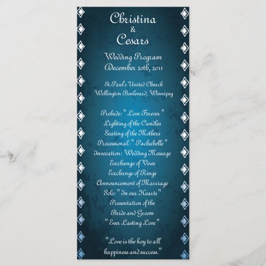 25 4x9 trouwprogramma Deep Moroccan Blue Programmakaart (Voorkant)